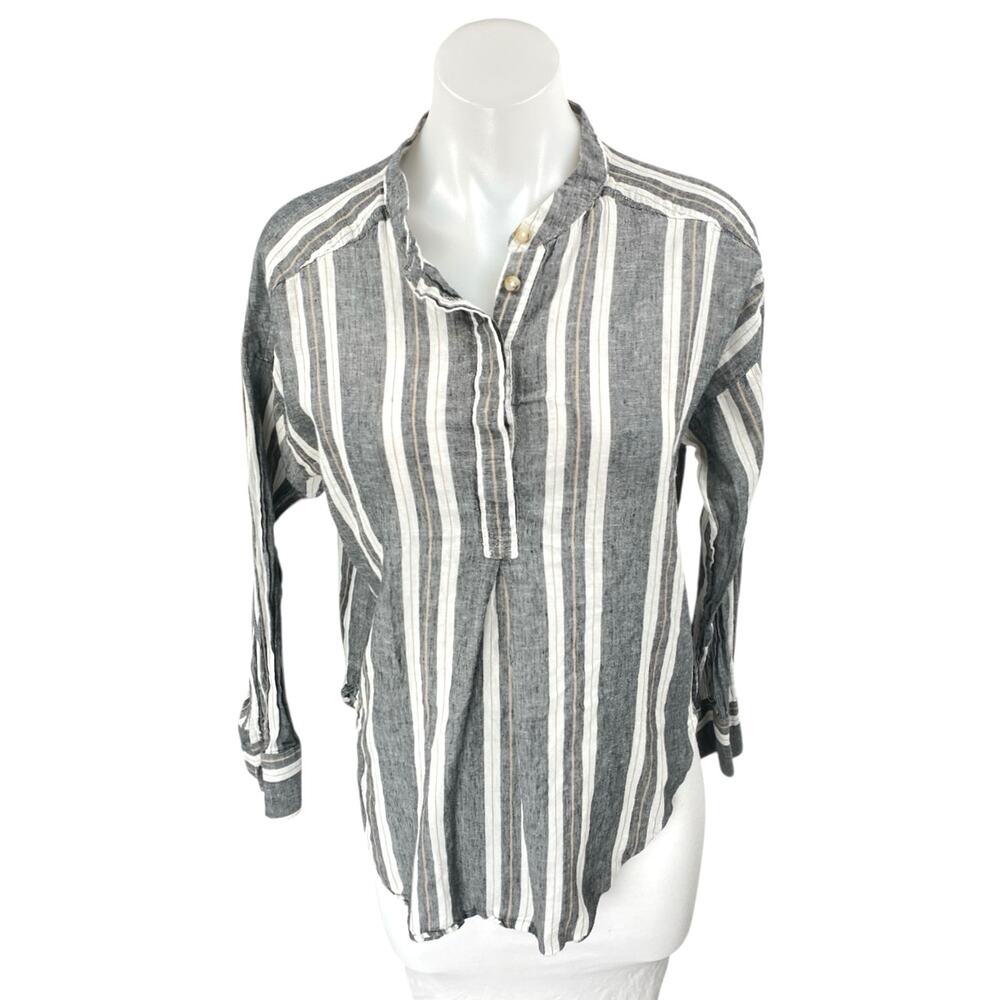 Banana Republic Gray White Striped Long Sleeve Button Front Shirt Top Size S